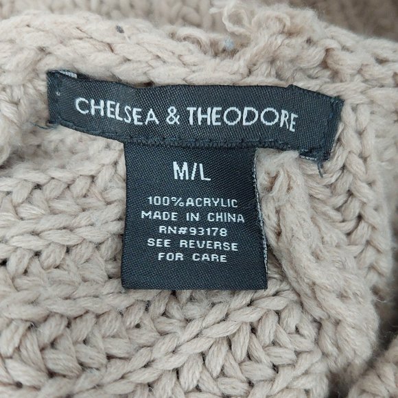 Chelsea & Theodore Ribbed Asymmetrical Cowl Neck Beige Sweater - Picture 10 of 12